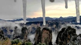 張家界黃石寨現(xiàn)云海霧淞冰掛景觀