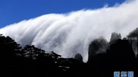 黃山現(xiàn)“瀑布流云”奇觀