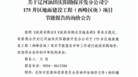 关于辽河油田庆阳勘探开发分公司宁175井区地面建设工程（西峰区块）项目节能报告的询价公告