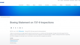 波音就737-9飛機艙門脫落事故發(fā)道歉聲明：同意立即檢查同款機型