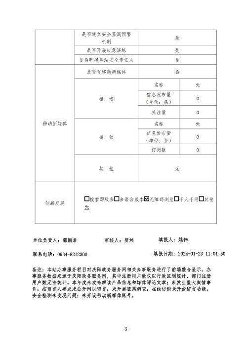庆阳市文体广电和旅游局政府网站工作年度报表