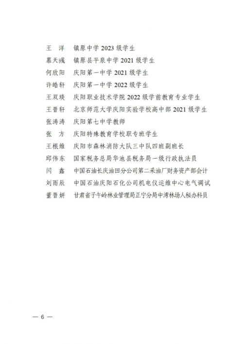 2023年度“慶陽市優(yōu)秀共青團員”名單