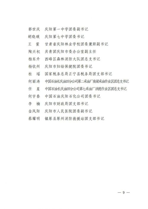 2023年度“慶陽市優(yōu)秀共青團干部”名單