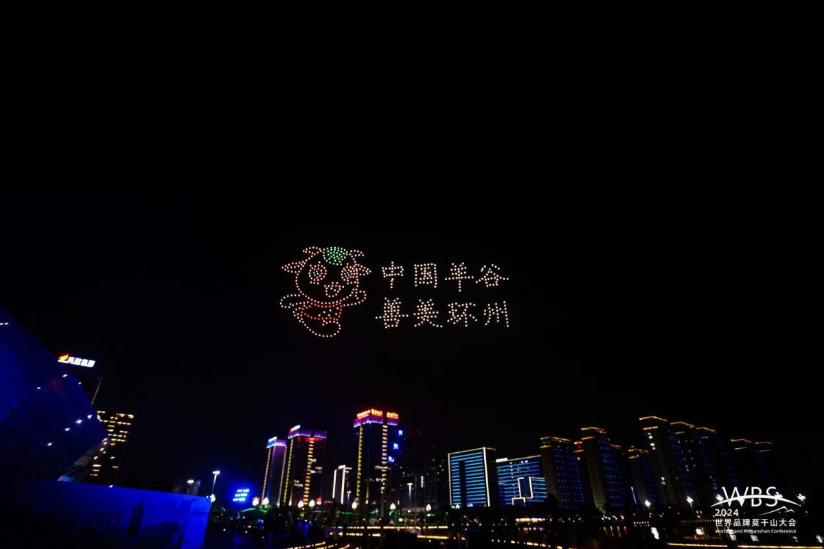 “中国羊谷 善美环州”无人机灯光秀闪亮湖州德清 文景 图