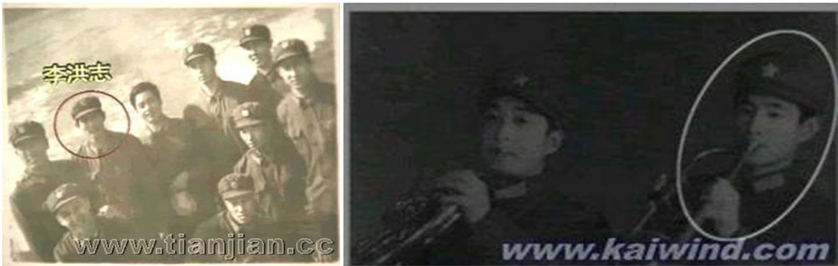 ▲李洪志在部隊時吹小號