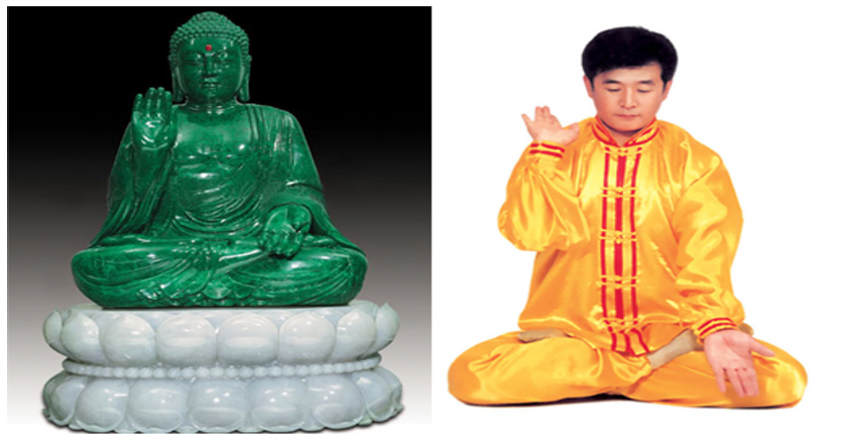 ▲李洪志結印手勢與佛教結印手勢對比圖