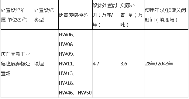 表 4危险废物处置设施情况