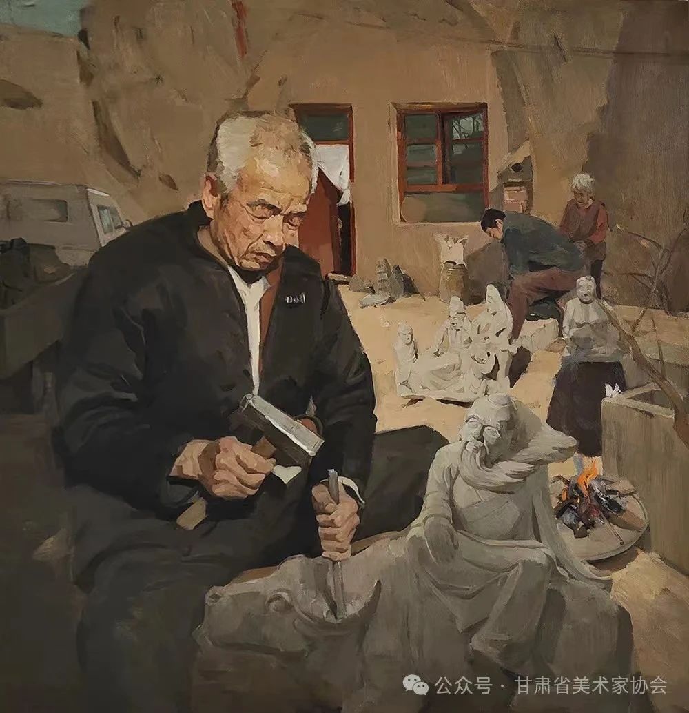 李洋《门前的石匠》150cm×150cm 