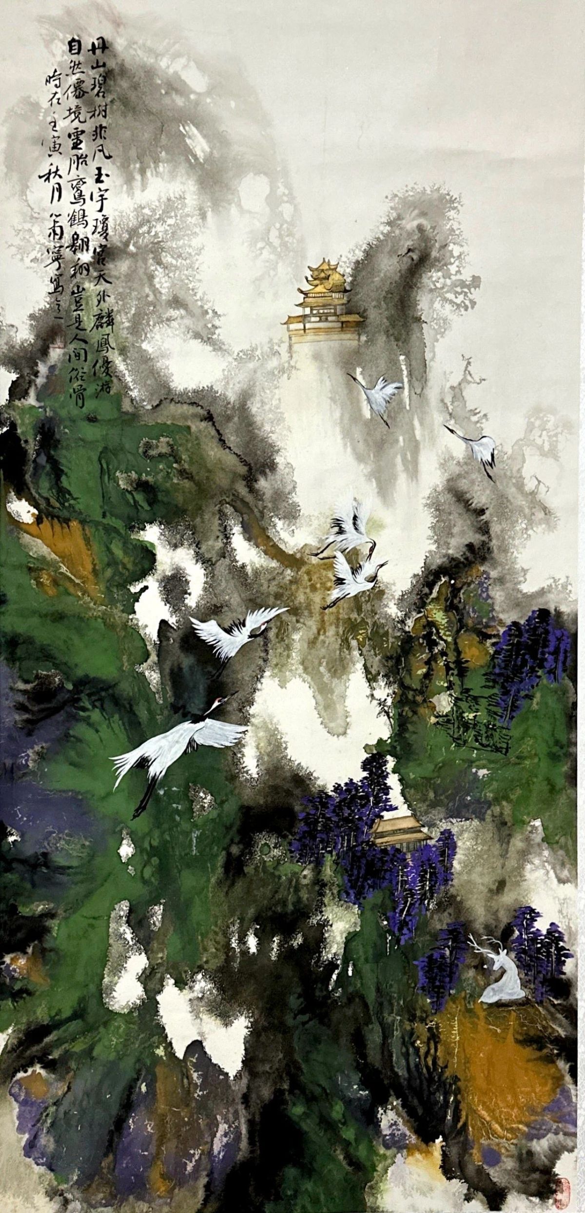 绘画《云宫仙鹤》作者：巨萧宁