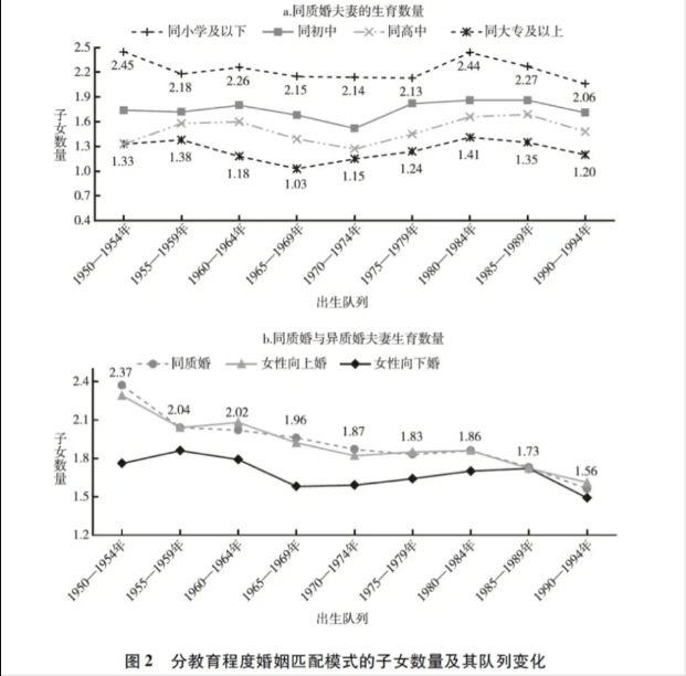 分教育程度婚姻匹配模式的子女数量及其队列变化