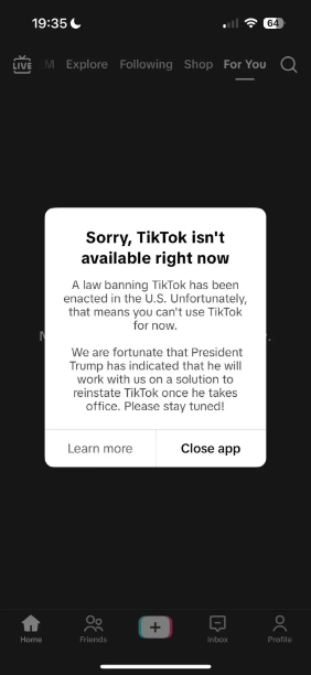 TikTok在美国停止服务