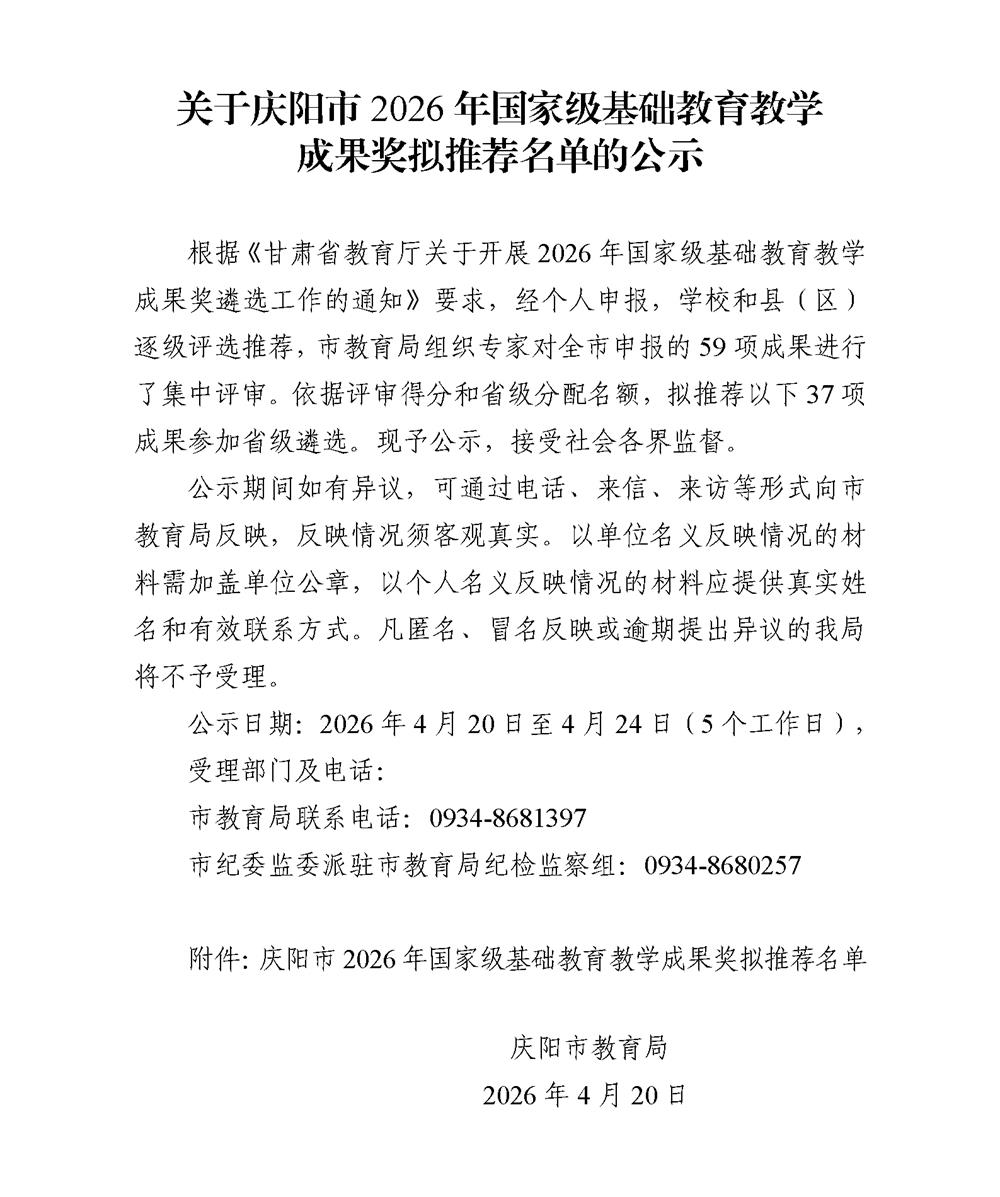 推薦名單的公示