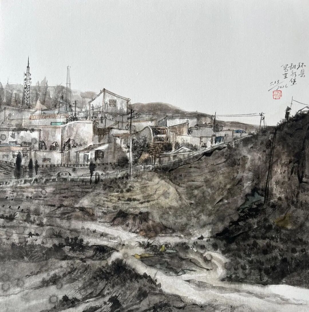 《甜水堡写生二》李凤翔 纸本国画50X50cm