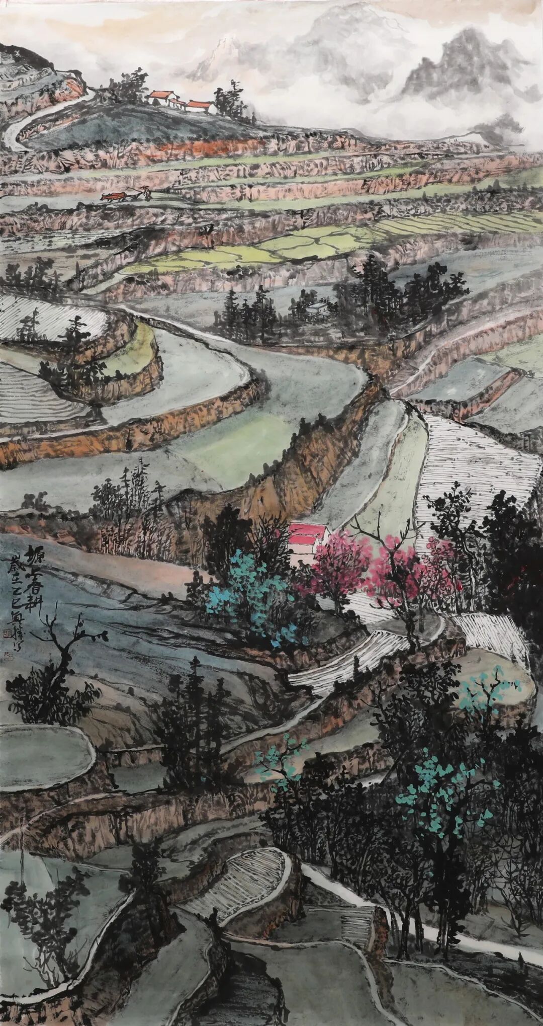 1.中国画 塬上春耕 50cmx50cm