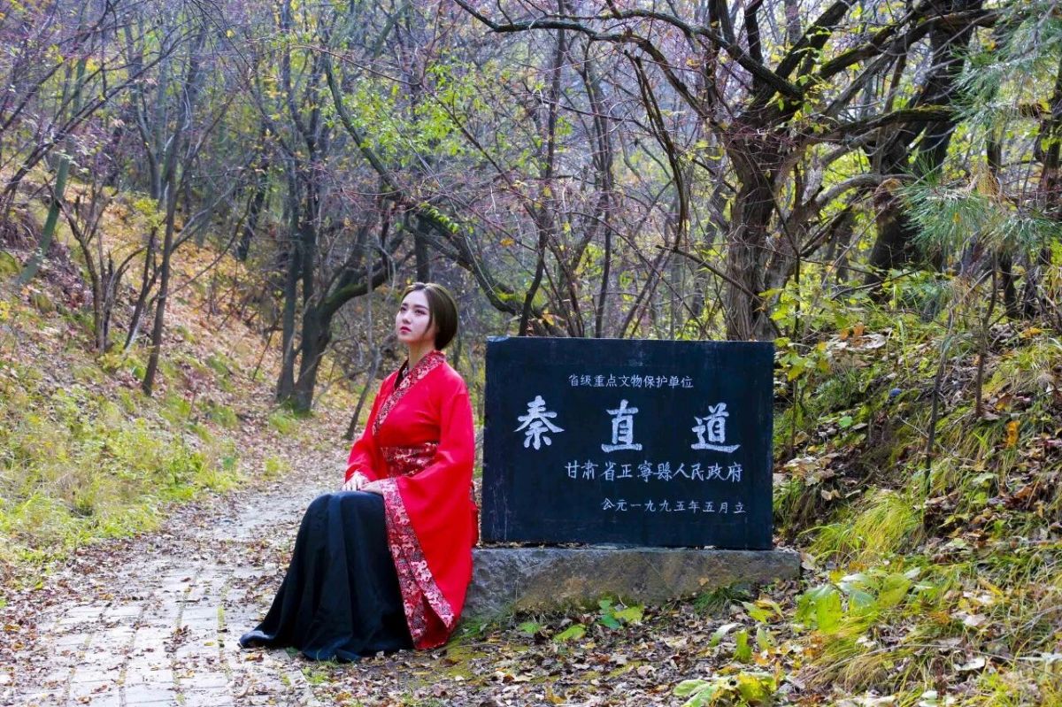 秦直道遗址,千年古道静卧林海之巅,秋风拂过古路,自带苍茫悠远的历史氛围感。