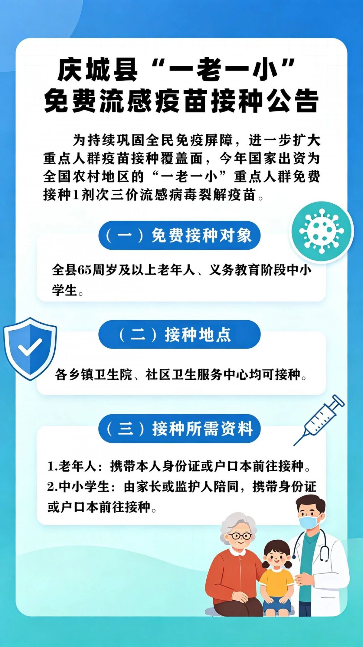 庆城县&ldquo;一老一小&rdquo;免费流感疫苗接种公告